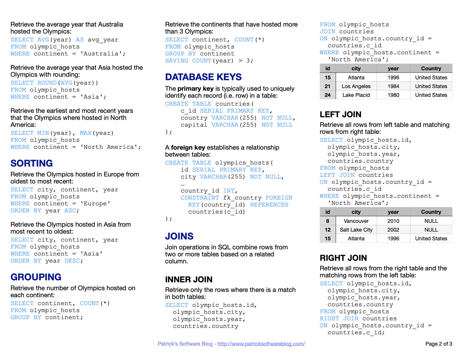 SQL Cheatsheet Page 2 of 3